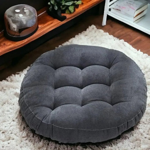 Round Large Floor Seat Pillows Gray Tufted Corduroy Cushions for Outdoor Yoga Tatami Chair Pad Casual Seating Reading Cushion 방석