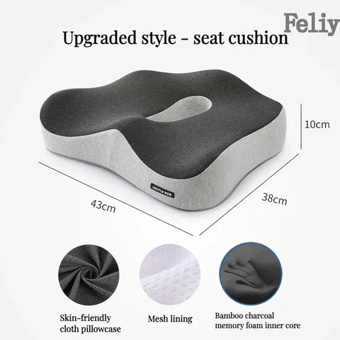 Memory Foam Seat Cushion Office Chair Cushion Car Seat Support Waist Pillow Massage Buttocks Pad Pain Relief Orthopedic Pillow