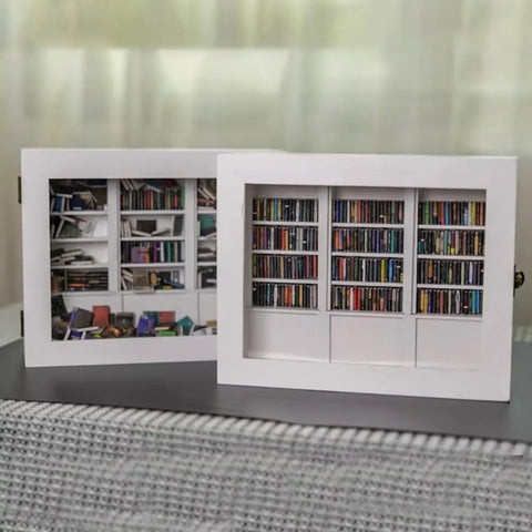 25.4*21.8cm Shake Away Anxiety Bookshelf Figurine Wooden Miniature Pocket Bookcase Bookshelf Insert Ornament Book Lovers Gift