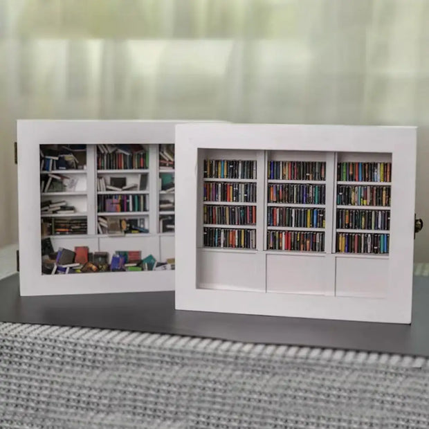 25.4*21.8cm Shake Away Anxiety Bookshelf Figurine Wooden Miniature Pocket Bookcase Bookshelf Insert Ornament Book Lovers Gift