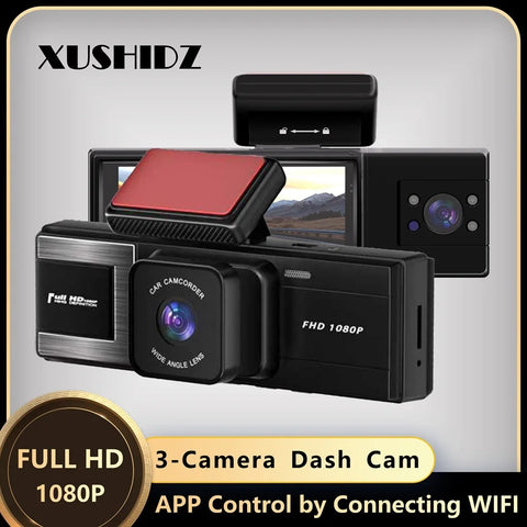 XUSHIDZ Q35 1080P Dash Camera 3-Camera WIFI G-sensor Dashcam Vehicle Recorder Car Camera DVR Car Video Recorder Loop Recording