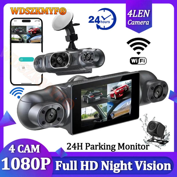 4*1080P Car DVR 4 Camera Video Recorder WIFI GPS 360 Dash Cam Front left right Rear View camera 24H Hardware Kit Car Assecories