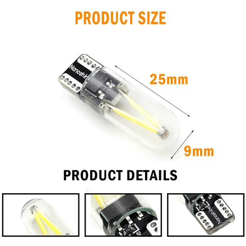 2x Classical W5W Led T10 Filament Cob Glass Car Light Bulb High Quality Auto Automobiles Reading Dome Lamp DRL Car Styling 12v