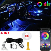 LED Car Interior Ambient Strip Lights RGB Fiber Optic Atmosphere Neon Lighting Kit W/ APP Remote Control Auto Decorative Lamps