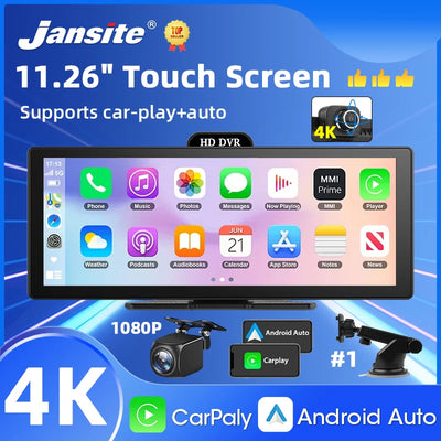 11.26 Inch 4K DVR Wireless CarPlay & Android Auto Dash Cam Bluetooth Audio GPS Navigation Dashboard Dual Lens Video Recorder