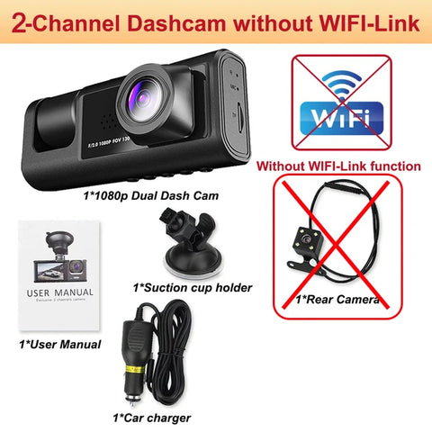 Dash Cam for Cars WIFI APP Car DVR 3 Channel Front Camera Video Recorder Rear View Camera for Vehicle Black Box Car Assecories