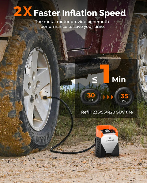 Tire inflator pump, air compressor, ultra-fast inflation, 7800mAh/15600mAh battery, Light pickup truck, motorcycle, cars