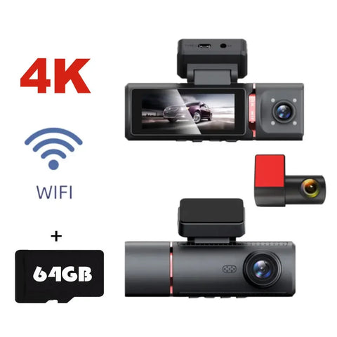 3 Channel Car DVR UHD 4K 3-Lens Inside Vehicle Dash Cam Three Way Camera DVRs Recorder Video Registrator GPS Dashcam Camcorder