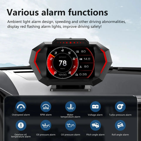 P24 OBD2+GPS HUD Car Head Up Display Multi-function Intelligent Car System Speed Meter Digital Screen Inclinometro 4x4 Off Road