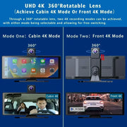 Srnubi 10.26" 4K Car Dvr Carplay Android Auto 350 ° Rotation Dual Lens Dashcam Truck Camera Driving Recorder GPS WIFI FM BT