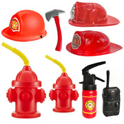 Fireman Birthday Party Supplies Firefighter Helmet Fire Hydrant Straws Cups with Lids Fire Extinguisher Squirt Toys Fire Favors