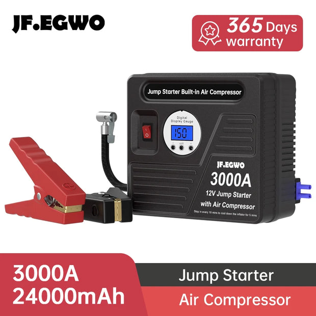 JFEGWO 2000A 3000A Car Booster Professional Jump Starter with Powerful  Car Compressor Pump Car Starting Device For Car