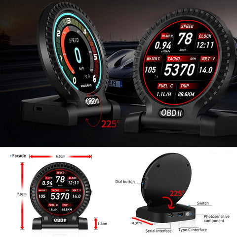 KWHUD HUD OBD2 Gauge Head Up Display Car Digital Speedometer RPM Clock Oil Temperature Meter Alarm Car Electronic Accessories