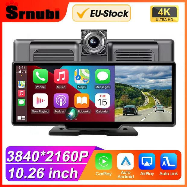 Srnubi 10.26" Dash Cam Rearview Wireless Carplay Android Auto 4K DVR Navigation Player Dual Len Recorder Dashboard  24H Park