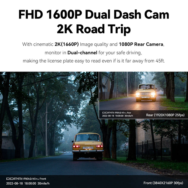 DDPAI Mola N3 Pro Dash Camera Driving Vehicle Cam Wifi Smart Connect Car Recorder 2.5K Car DVR Dash Camera