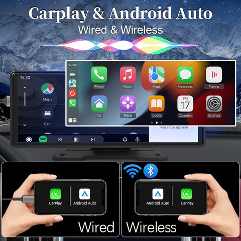 10.26"  Car Mirror Radio Multimedia Video Player Universal Wireless Carplay Android Auto Screen With Bluetooth AUX USB