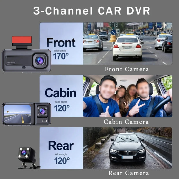 3 Channel Dash Cam for Cars Black Box Camera Car DVR 1080P Video Recorder Rear View Camera for Vehicle Car DVR car accessories