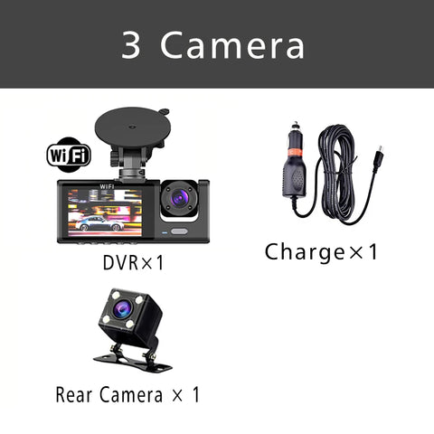 WiFi 3 Camera Car DVR Three Way Dash Cam Inside Vehicle Channel DVRs Recorder FHD 1080P Video Mini Registrator Dashcam Camcorder