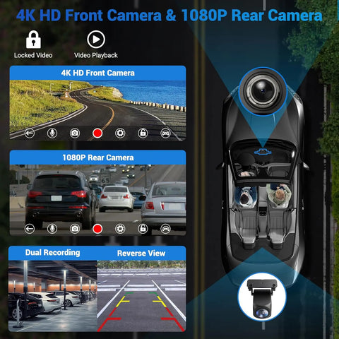 11.26 Inch 4K DVR Wireless CarPlay & Android Auto Dash Cam Bluetooth Audio GPS Navigation Dashboard Dual Lens Video Recorder