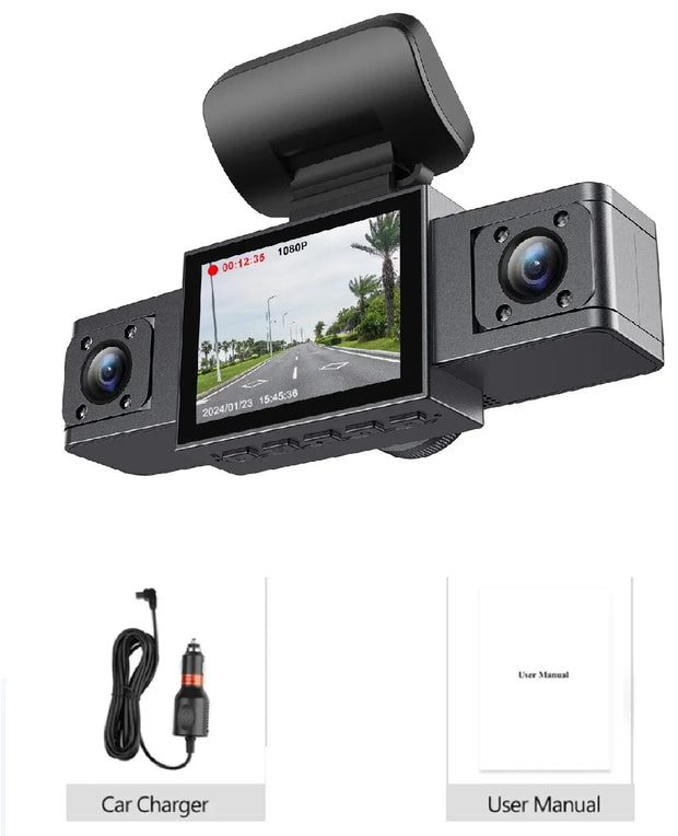 3 Channel Dash Cam Video Recorder Three Lens Car Camera with Rear View DVR 24H Parking Monitor Black Box