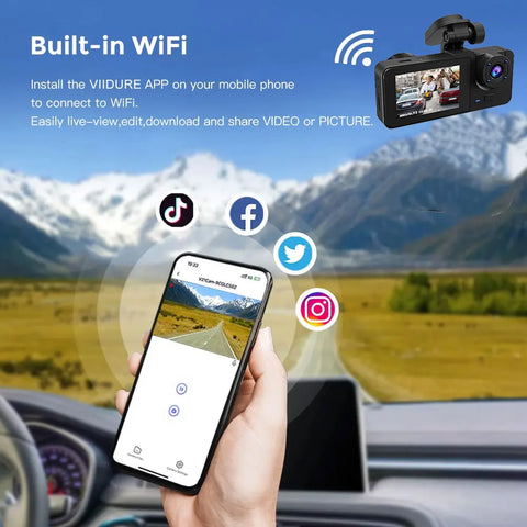 3 Channel Car DVR Camera Dash Cam HD 1080P 3-Lens Front /Rear /Inside Triple Wifi Car Camera Video Recorder Dashcam Camcorder