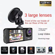 3 Channel Car DVR HD 1080P 3-Lens Inside Vehicle Dash CamThree Way Camera DVRs Recorder Video Registrator Dashcam Camcorder