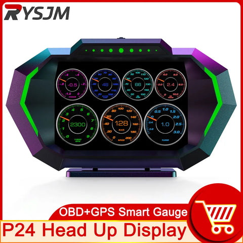 AD Digital Car LCD HUD GPS OBD2 Head Up Display Slope Meter Speed Alarm KM/H MPH Speedometer Tachometer Water Temp Boost Gauge